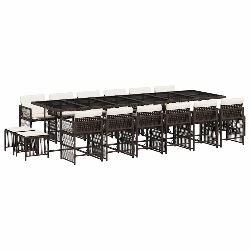 Set da Pranzo da Giardino 17 pz con Cuscini Marrone Polyrattan | homemem39