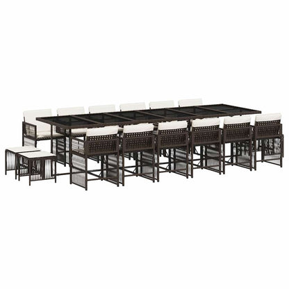 Set da Pranzo da Giardino 17 pz con Cuscini Marrone Polyrattan | homemem39
