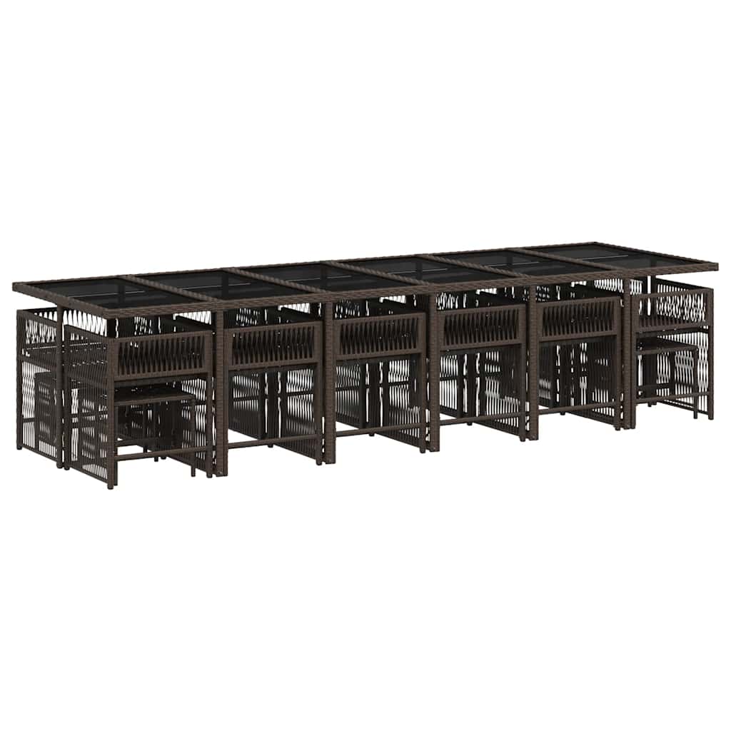 Set da Pranzo da Giardino 17 pz con Cuscini Marrone Polyrattan | homemem39