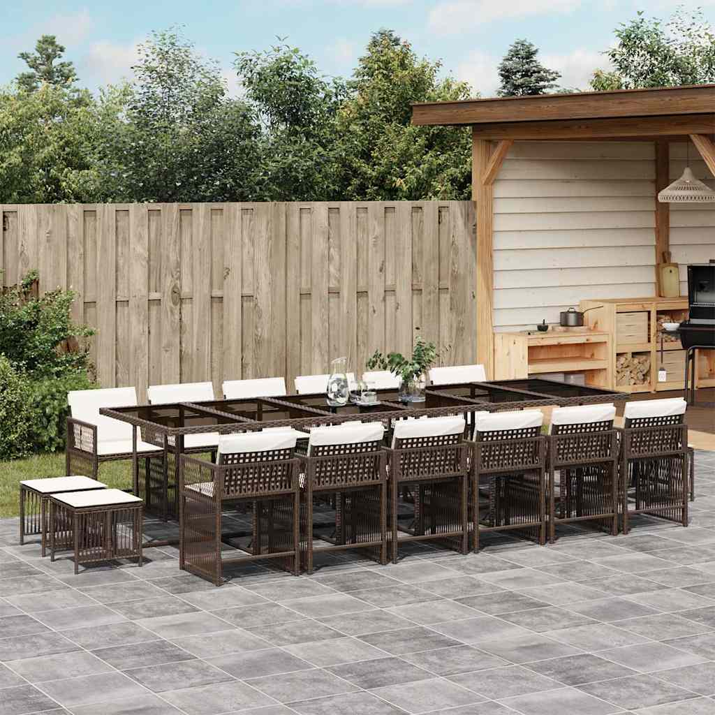 Set da Pranzo da Giardino 17 pz con Cuscini Marrone Polyrattan | homemem39
