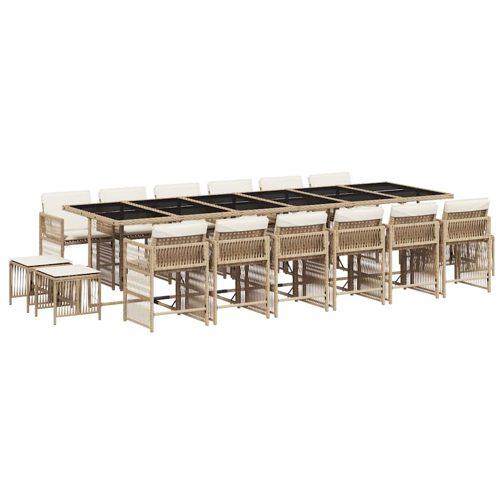 Set da Pranzo da Giardino 17 pz con Cuscini Beige in Polyrattan | homemem39