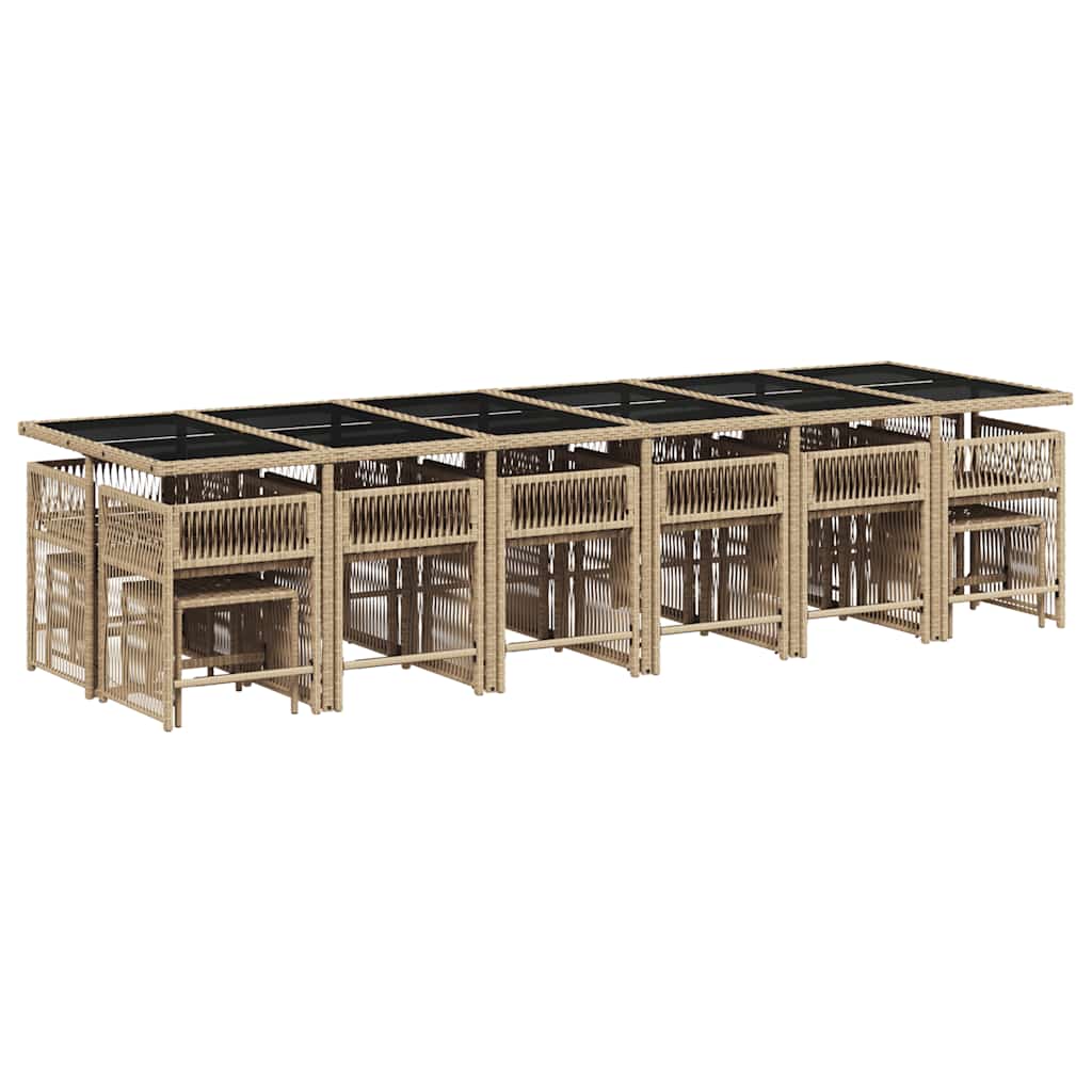 Set da Pranzo da Giardino 17 pz con Cuscini Beige in Polyrattan | homemem39