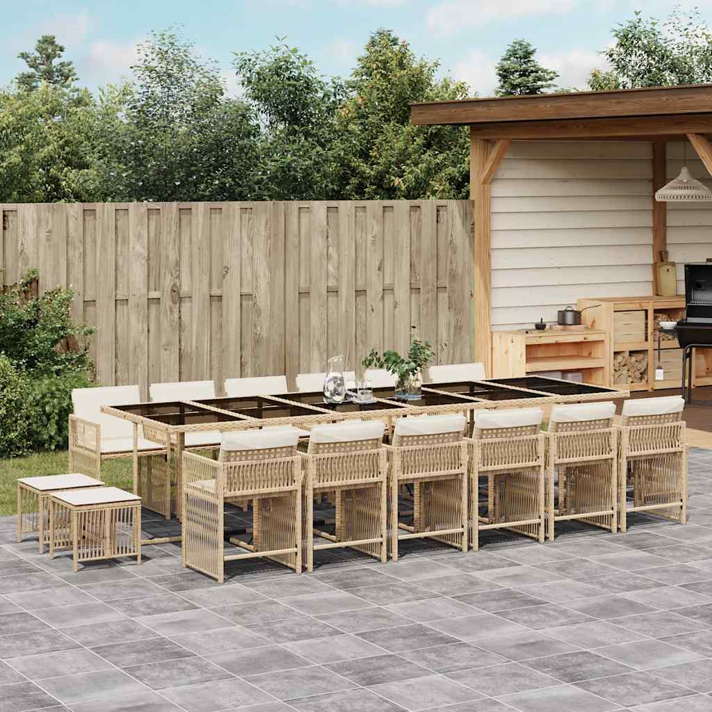 Set da Pranzo da Giardino 17 pz con Cuscini Beige in Polyrattan | homemem39