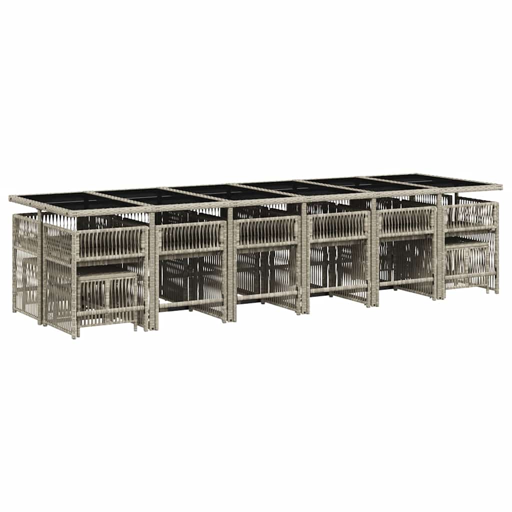 Set da Pranzo da Giardino 17pz con Cuscini Grigio in Polyrattan | homemem39
