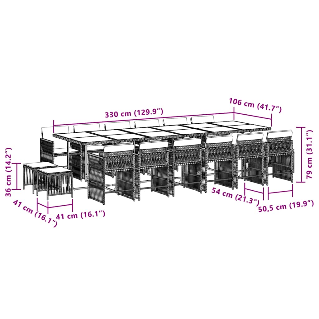 Set Pranzo da Giardino 17 pz con Cuscini Beige Misto Polyrattan