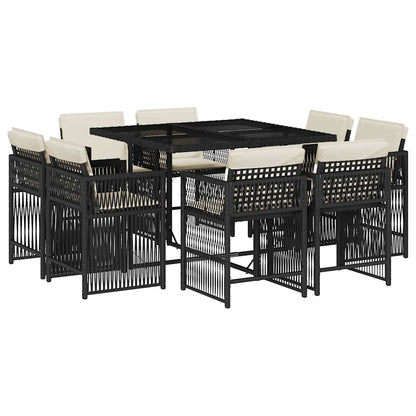 Set da Pranzo da Giardino 9 pz con Cuscini Nero in Polyrattan | homemem39