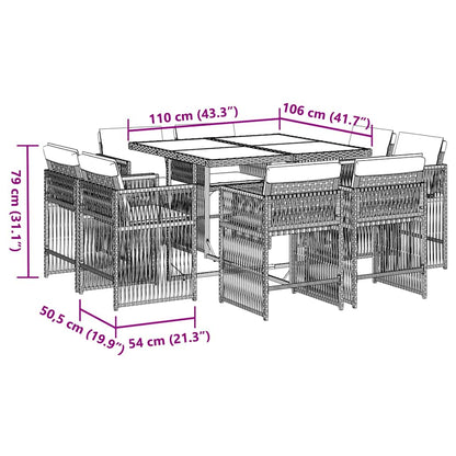 Set da Pranzo da Giardino 9 pz con Cuscini Nero in Polyrattan | homemem39