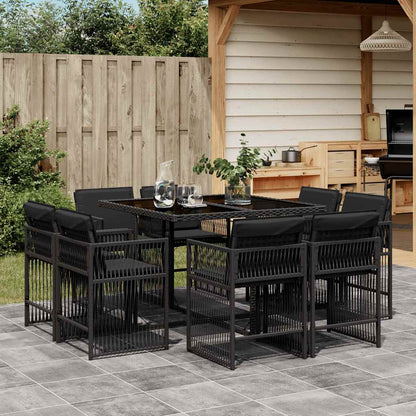 Set da Pranzo da Giardino 9 pz con Cuscini Nero in Polyrattan | homemem39