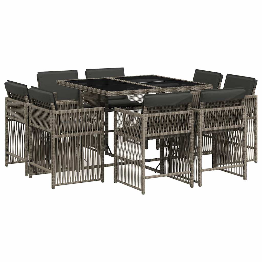 Set da Pranzo da Giardino 9 pz con Cuscini in Polyrattan Grigio - homemem39