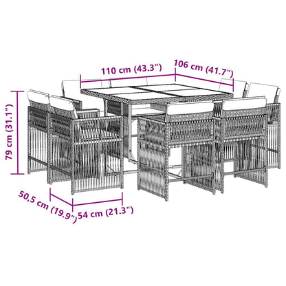 Set da Pranzo da Giardino 9 pz con Cuscini in Polyrattan Grigio | homemem39