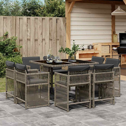 Set da Pranzo da Giardino 9 pz con Cuscini in Polyrattan Grigio | homemem39
