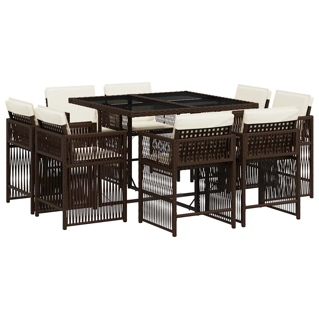 Set da Pranzo da Giardino 9pz con Cuscini Marrone in Polyrattan | homemem39
