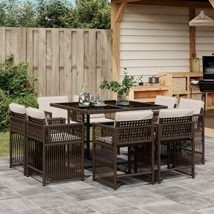 Set da Pranzo da Giardino 9pz con Cuscini Marrone in Polyrattan | homemem39