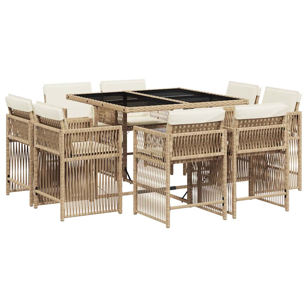 Set da Pranzo da Giardino 9 pz con Cuscini Beige in Polyrattan | homemem39