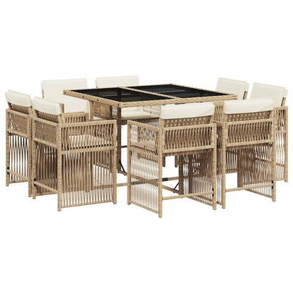 Set da Pranzo da Giardino 9 pz con Cuscini Beige in Polyrattan | homemem39