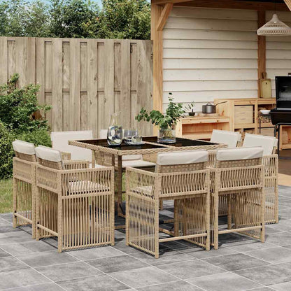Set da Pranzo da Giardino 9 pz con Cuscini Beige in Polyrattan | homemem39