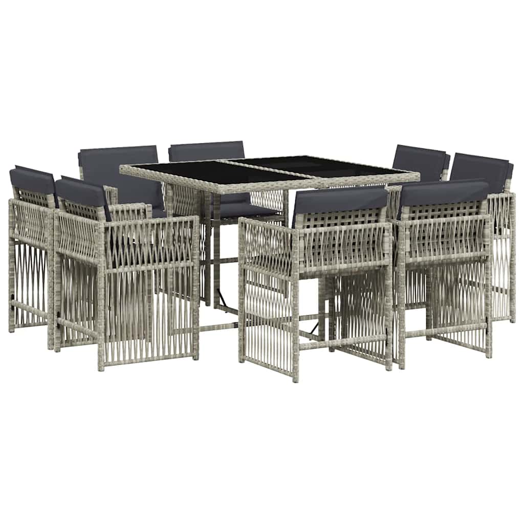 Set Pranzo da Giardino 9pz con Cuscini Grigio Chiaro Polyrattan | homemem39