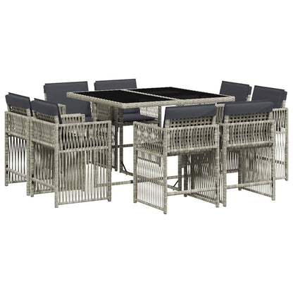 Set Pranzo da Giardino 9pz con Cuscini Grigio Chiaro Polyrattan | homemem39