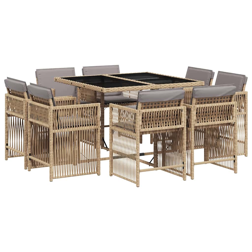 Set Pranzo da Giardino 9 pz con Cuscini Beige Misto Polyrattan | homemem39