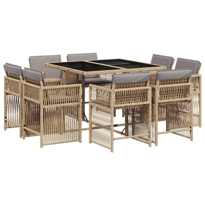 Set Pranzo da Giardino 9 pz con Cuscini Beige Misto Polyrattan | homemem39
