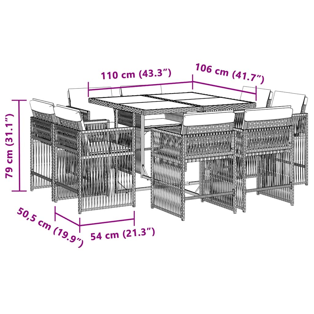 Set Pranzo da Giardino 9 pz con Cuscini Beige Misto Polyrattan | homemem39