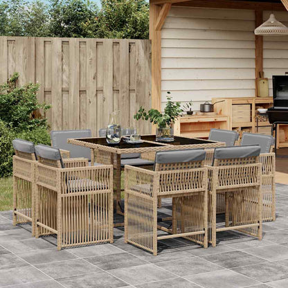 Set Pranzo da Giardino 9 pz con Cuscini Beige Misto Polyrattan | homemem39