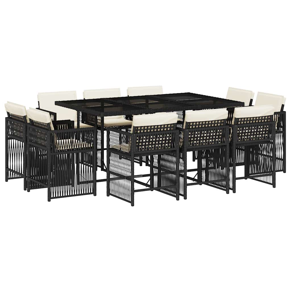Set da Pranzo da Giardino 11 pz con Cuscini in Polyrattan Nero - homemem39