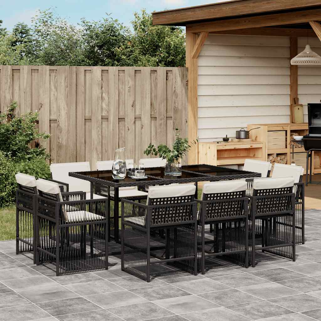 Set da Pranzo da Giardino 11 pz con Cuscini in Polyrattan Nero | homemem39