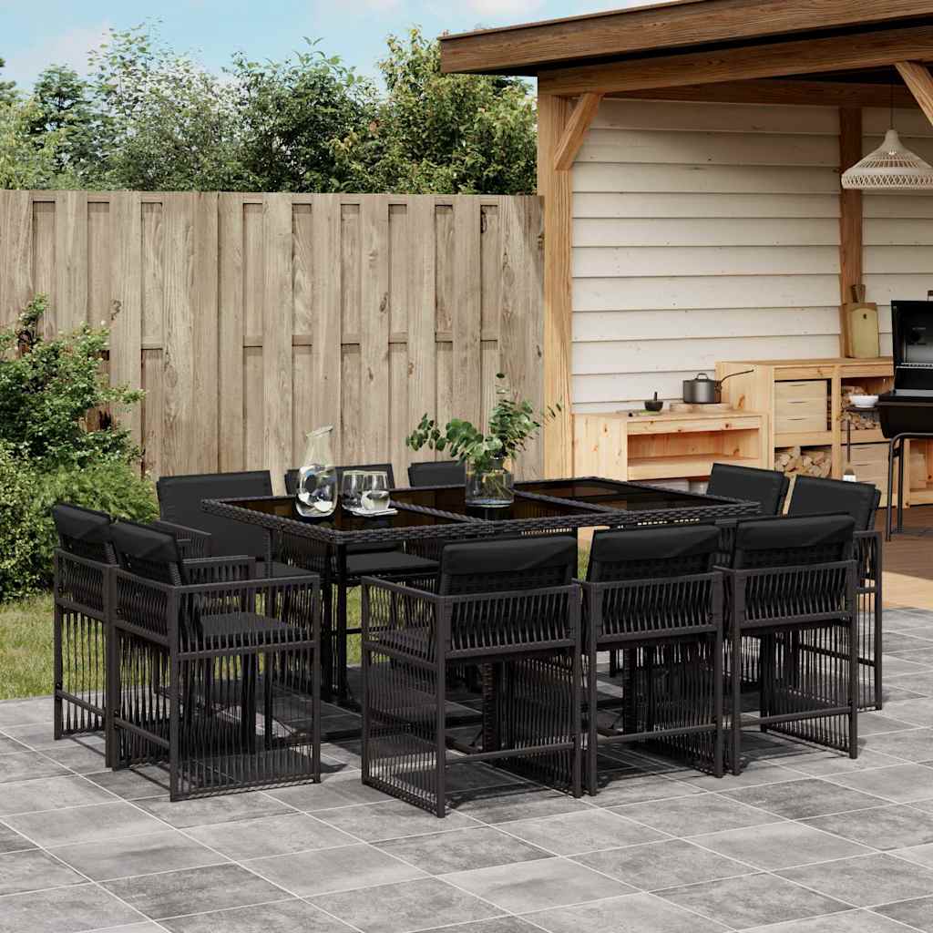 Set da Pranzo da Giardino 11 pz con Cuscini in Polyrattan Nero | homemem39