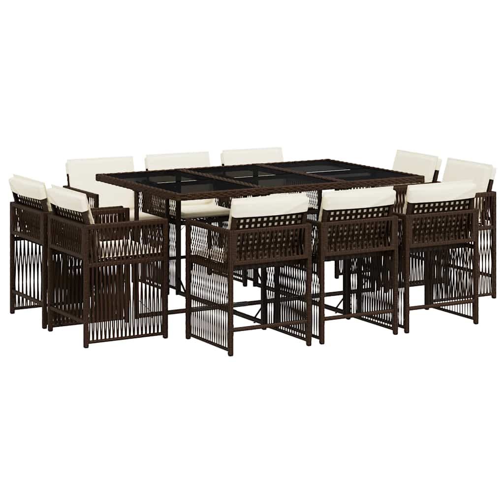 Set da Pranzo da Giardino 11 pz con Cuscini Polyrattan Marrone | homemem39