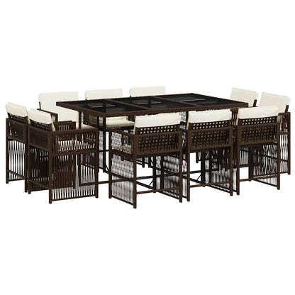 Set da Pranzo da Giardino 11 pz con Cuscini Polyrattan Marrone | homemem39