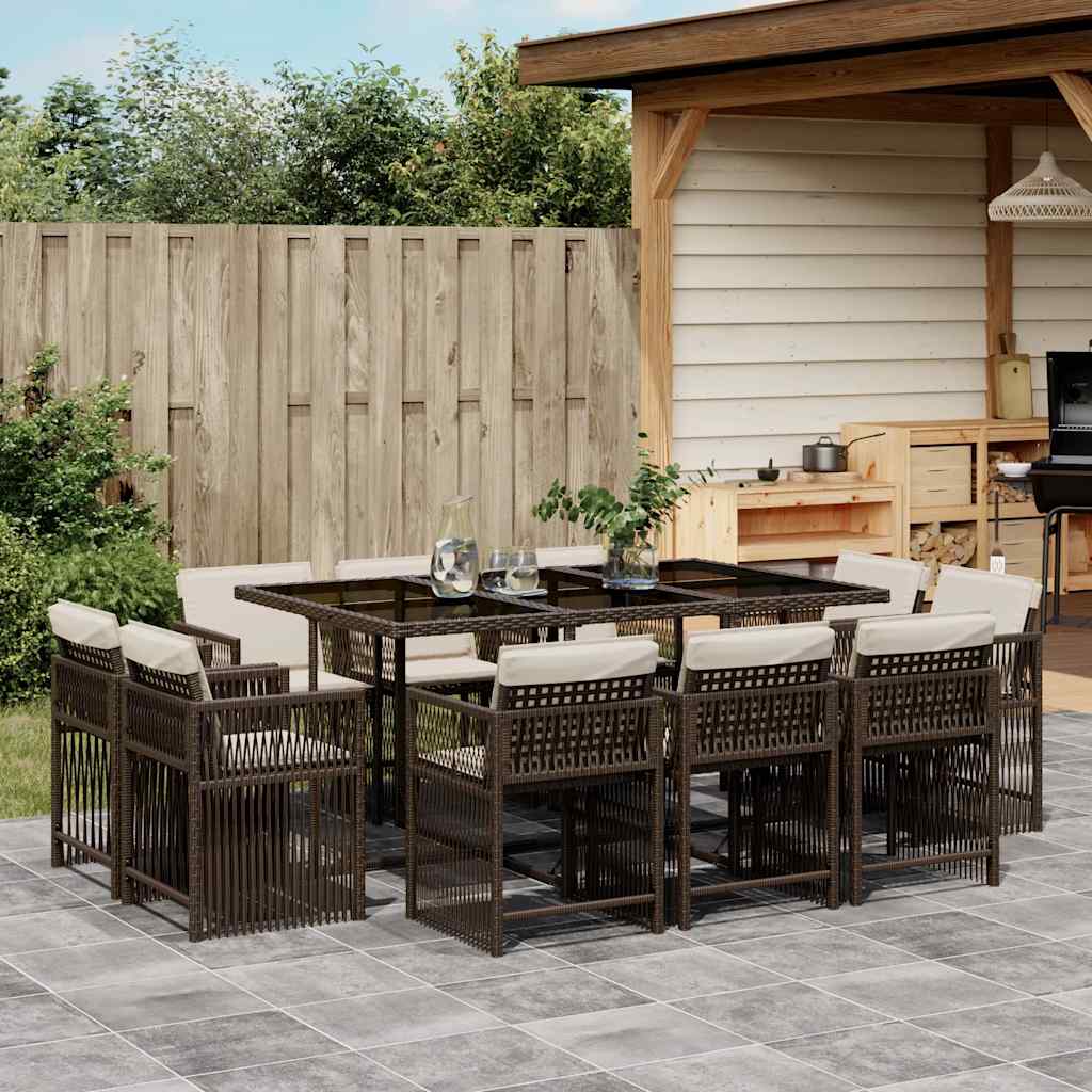 Set da Pranzo da Giardino 11 pz con Cuscini Polyrattan Marrone | homemem39