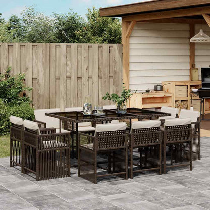Set da Pranzo da Giardino 11 pz con Cuscini Polyrattan Marrone | homemem39