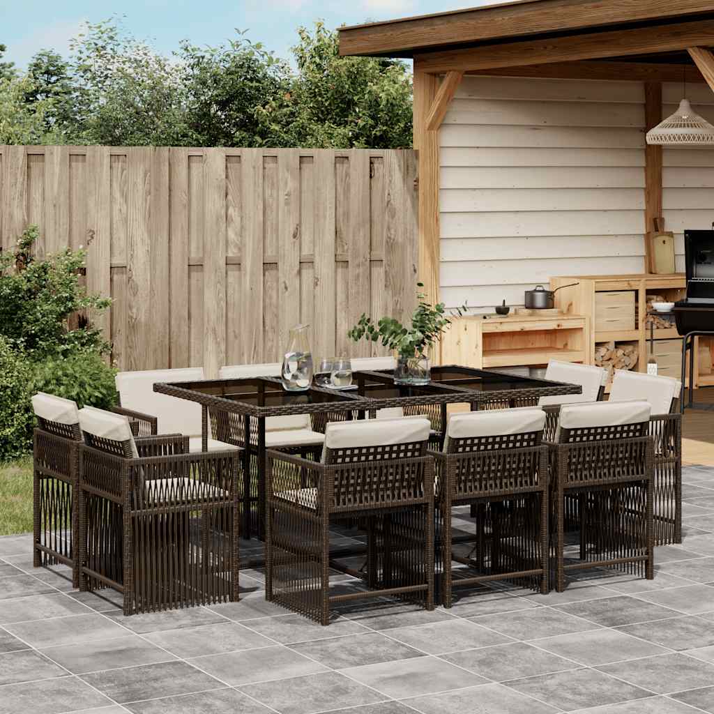 Set da Pranzo da Giardino 11 pz con Cuscini Polyrattan Marrone - homemem39