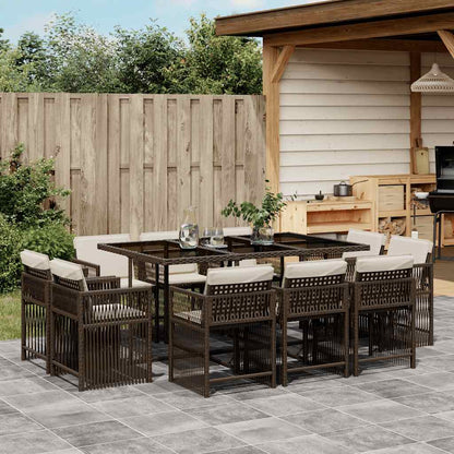 Set da Pranzo da Giardino 11 pz con Cuscini Polyrattan Marrone - homemem39