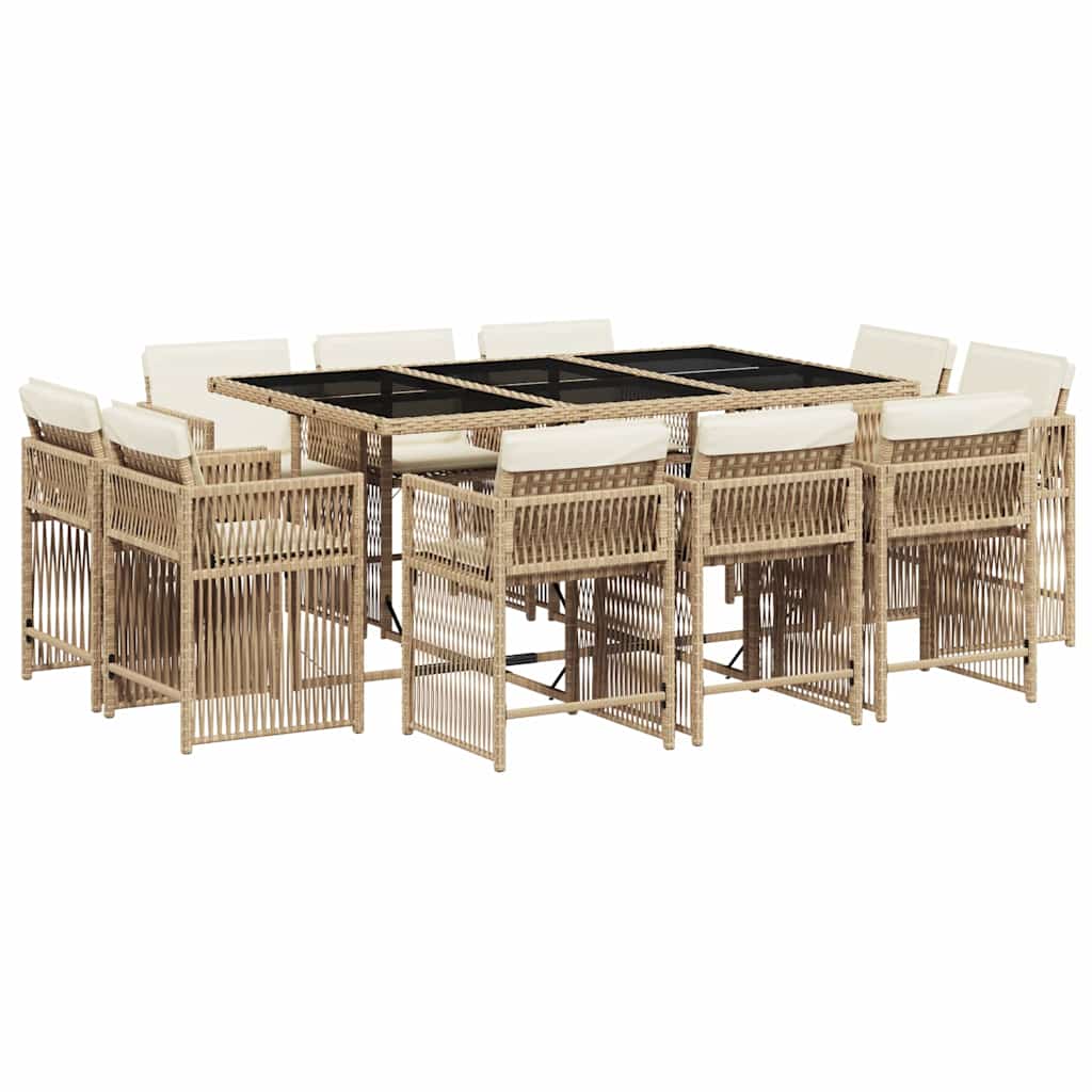 Set da Pranzo da Giardino 11 pz con Cuscini Beige in Polyrattan | homemem39
