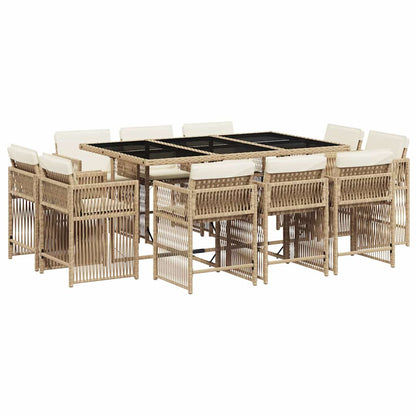 Set da Pranzo da Giardino 11 pz con Cuscini Beige in Polyrattan | homemem39