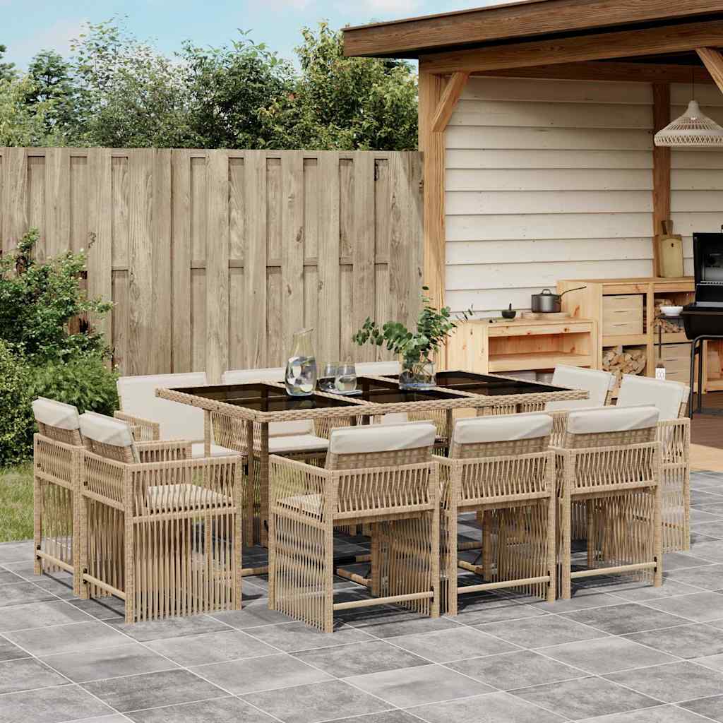 Set da Pranzo da Giardino 11 pz con Cuscini Beige in Polyrattan | homemem39