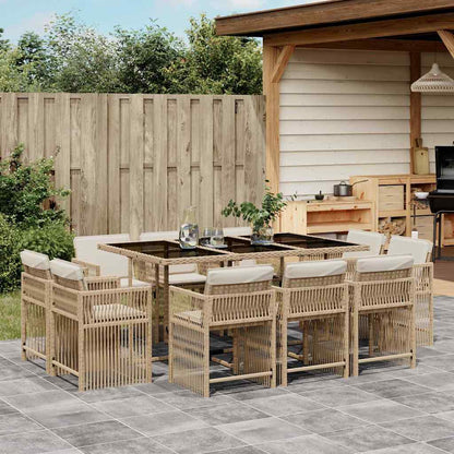 Set da Pranzo da Giardino 11 pz con Cuscini Beige in Polyrattan | homemem39