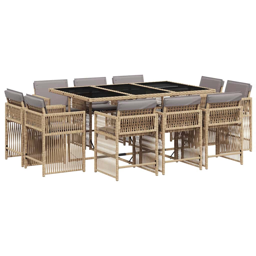Set Pranzo da Giardino 11 pz con Cuscini Beige Misto Polyrattan | homemem39