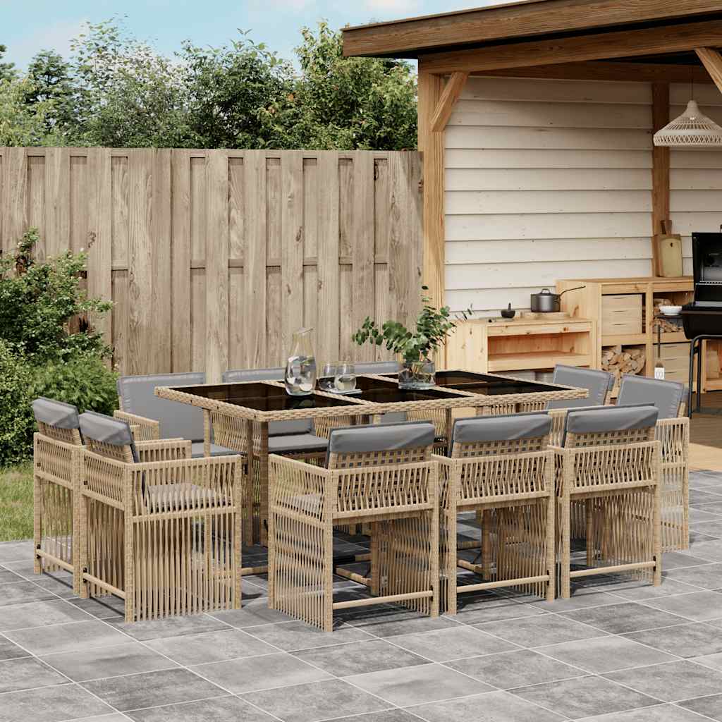 Set Pranzo da Giardino 11 pz con Cuscini Beige Misto Polyrattan | homemem39