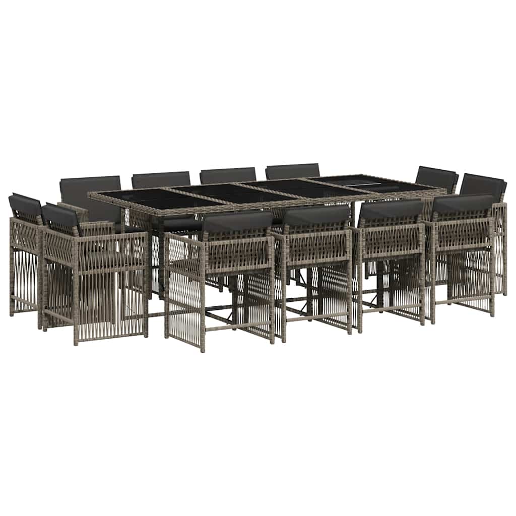 Set da Pranzo da Giardino 13pz con Cuscini Grigio in Polyrattan | homemem39