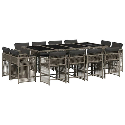 Set da Pranzo da Giardino 13pz con Cuscini Grigio in Polyrattan | homemem39