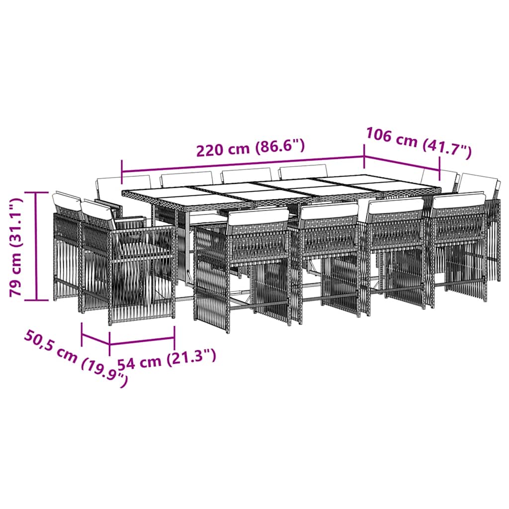 Set da Pranzo da Giardino 13pz con Cuscini Grigio in Polyrattan | homemem39