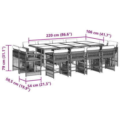Set da Pranzo da Giardino 13pz con Cuscini Grigio in Polyrattan | homemem39