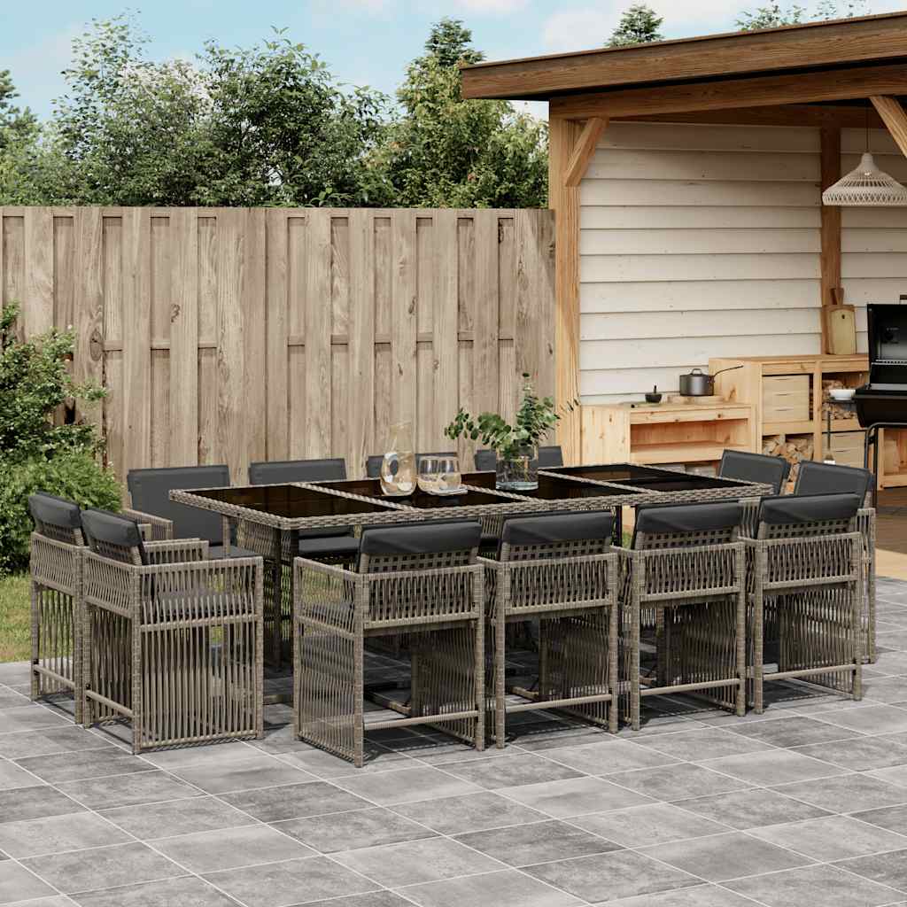 Set da Pranzo da Giardino 13pz con Cuscini Grigio in Polyrattan - homemem39