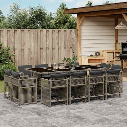 Set da Pranzo da Giardino 13pz con Cuscini Grigio in Polyrattan - homemem39