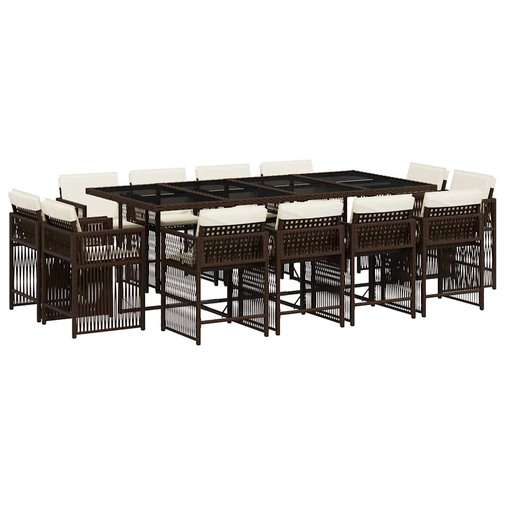 Set da Pranzo da Giardino 13pz con Cuscini Marrone Polyrattan | homemem39