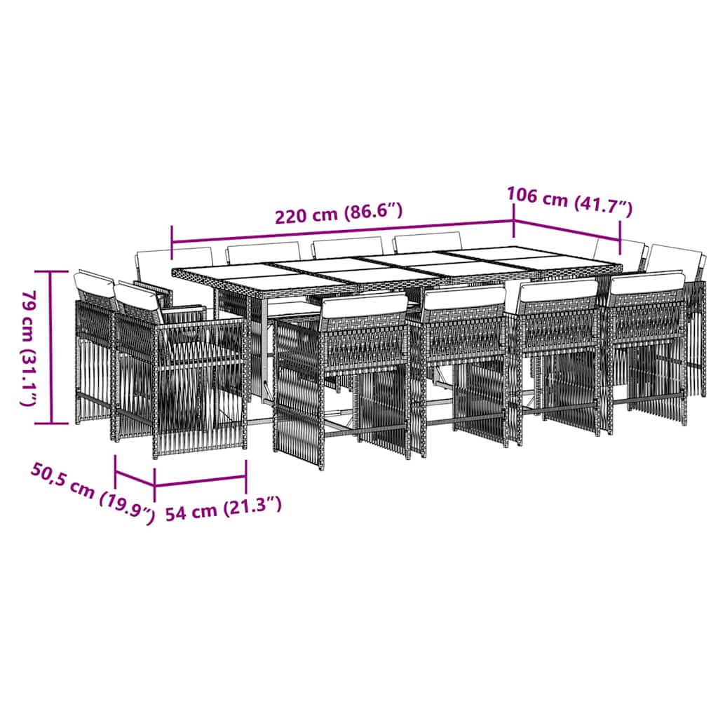 Set da Pranzo da Giardino 13pz con Cuscini Marrone Polyrattan | homemem39