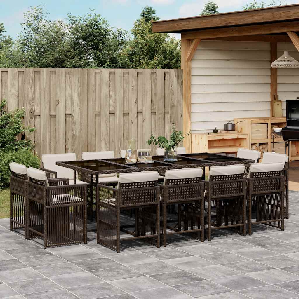 Set da Pranzo da Giardino 13pz con Cuscini Marrone Polyrattan - homemem39